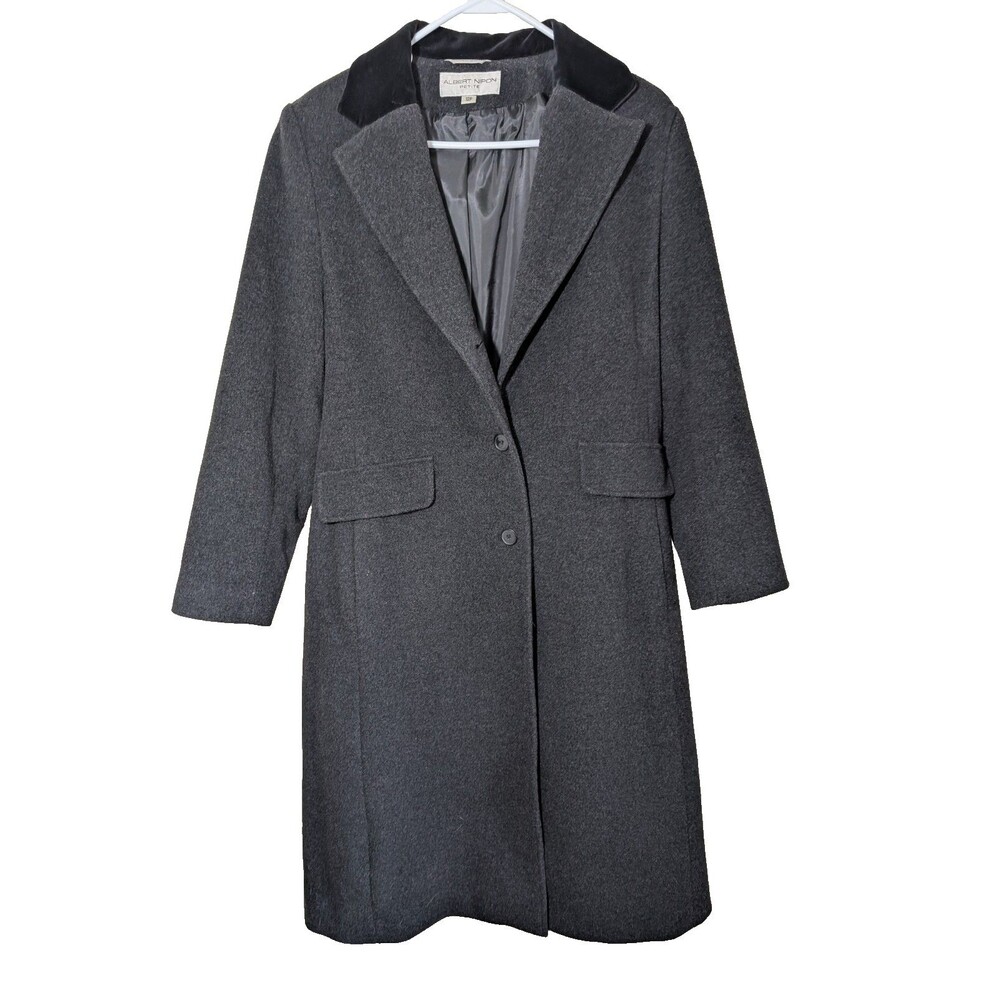 Albert Nipon Petite Women's Lambswool Cashmere Coat Vintage Minimalist Gray 12P
